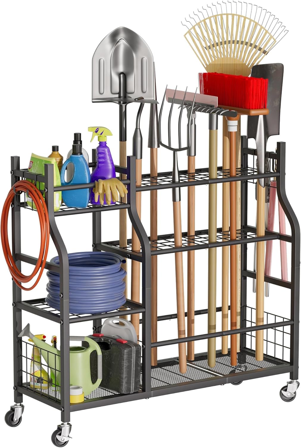 Gardening Tools Rake - Garden Tool Organizer with Wheels -
