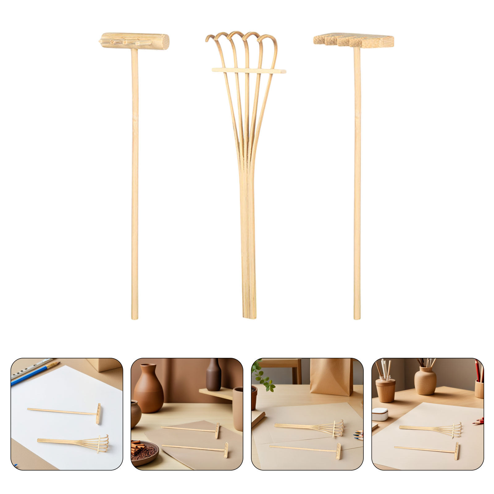 6Pcs Mini Sand Rake Bamboo Des - Gardening Tools Rake reseña y precio