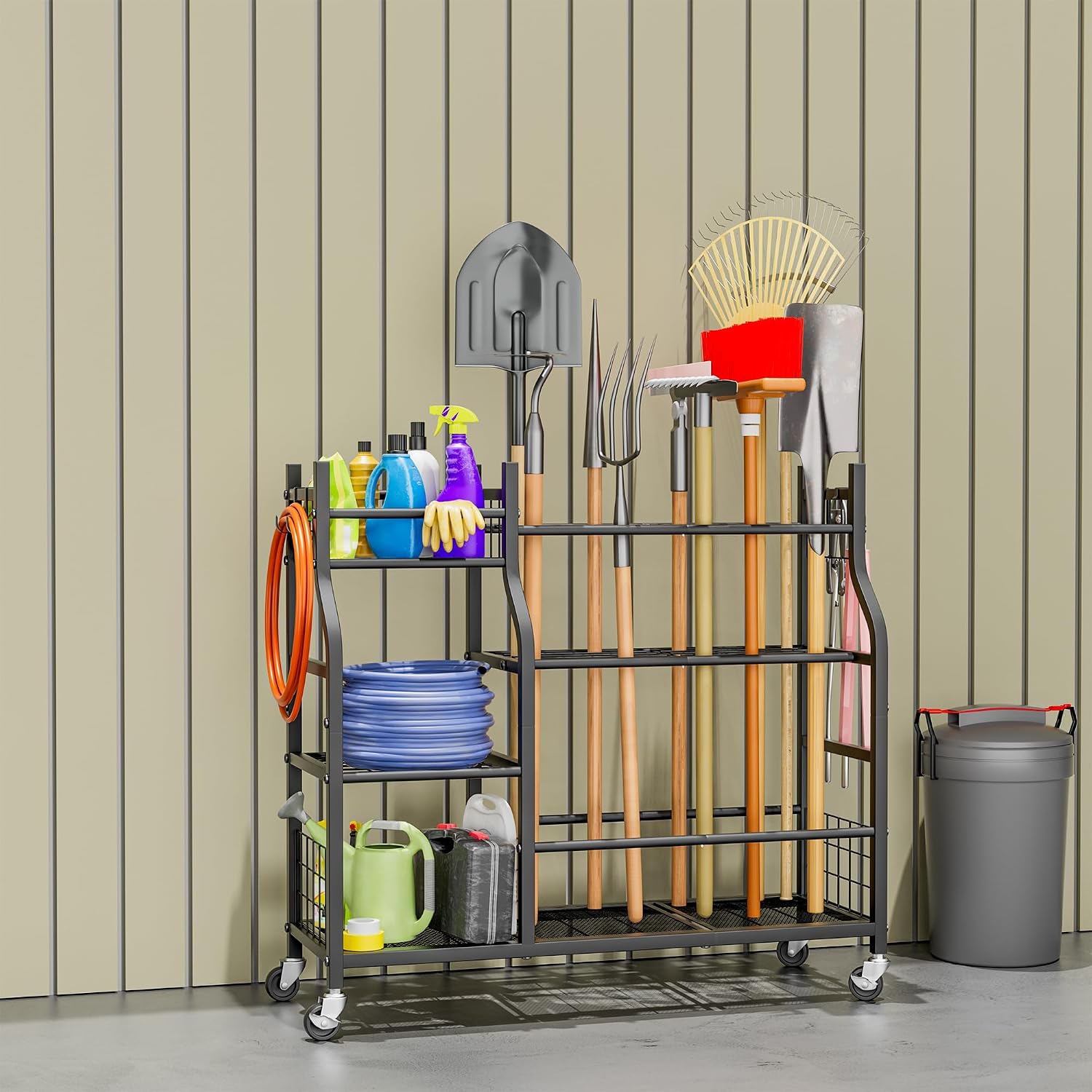 Garden Tool Organizer with Whe - Gardening Tools Rake reseña y precio